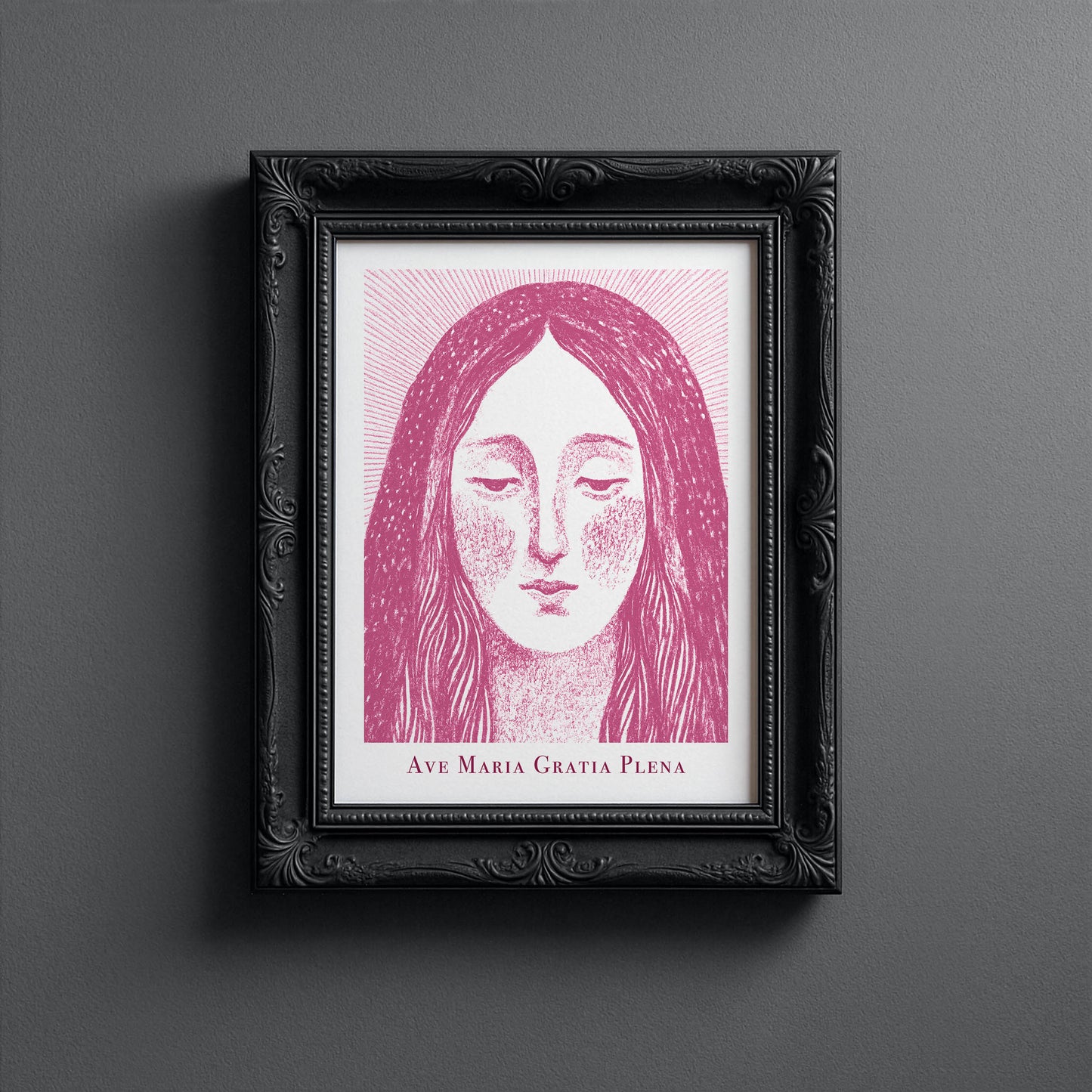 Virgin Mary Art Print - Pink interior mockup 10 - p_5_maria_0004_Layer 4