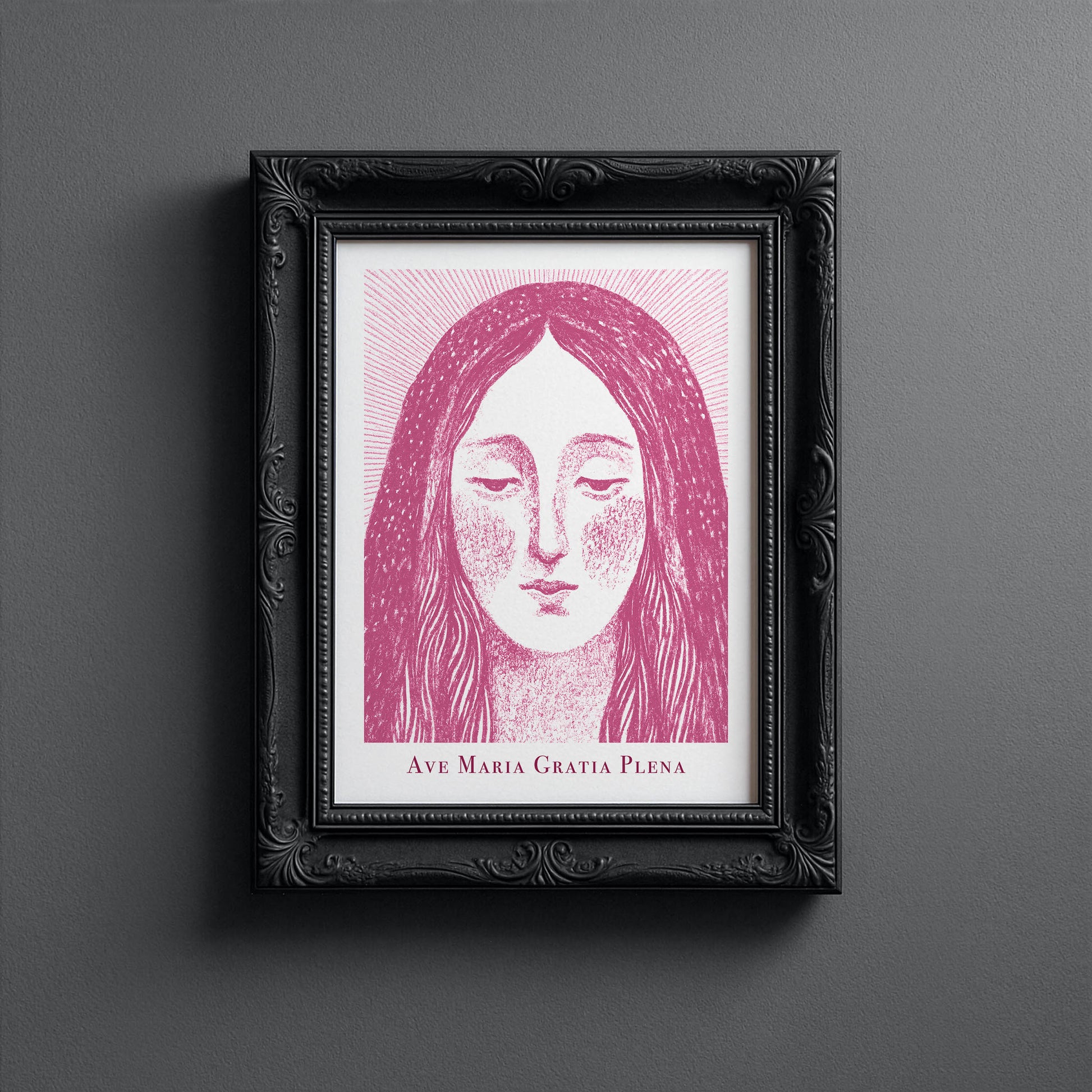 Virgin Mary Art Print - Pink interior mockup 10 - p_5_maria_0004_Layer 4