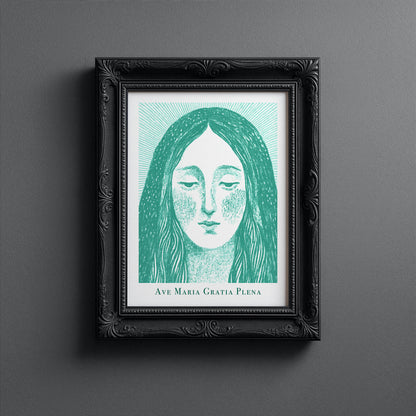 Virgin Mary Art Print - Teal interior mockup 10 - p_5_maria_0007_Layer 1