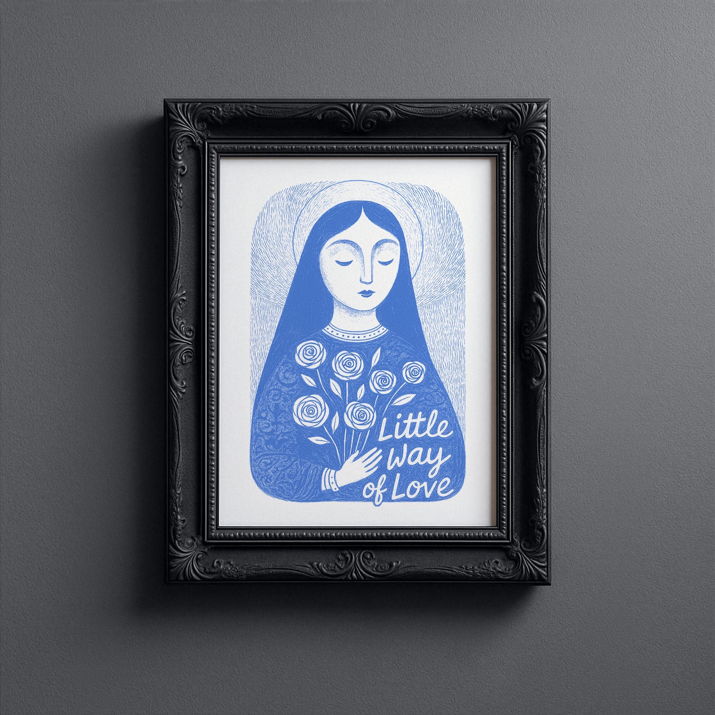 St Therese of Lisieux Art Print - Blue interior mockup 10 - p_5_ter_0000_Layer 1