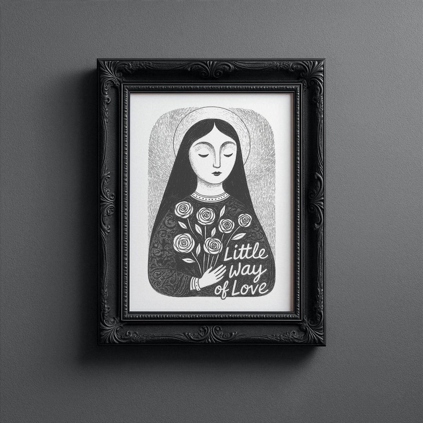 St Therese of Lisieux Art Print - Black interior mockup 11 - p_5_ter_0000_Layer 10