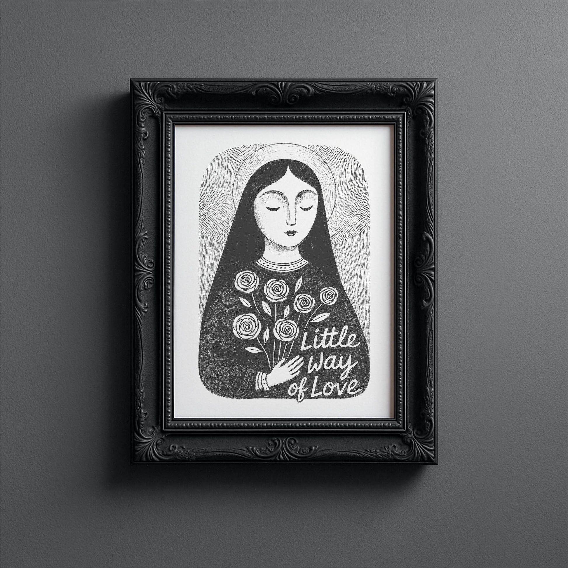 St Therese of Lisieux Art Print - Black interior mockup 11 - p_5_ter_0000_Layer 10