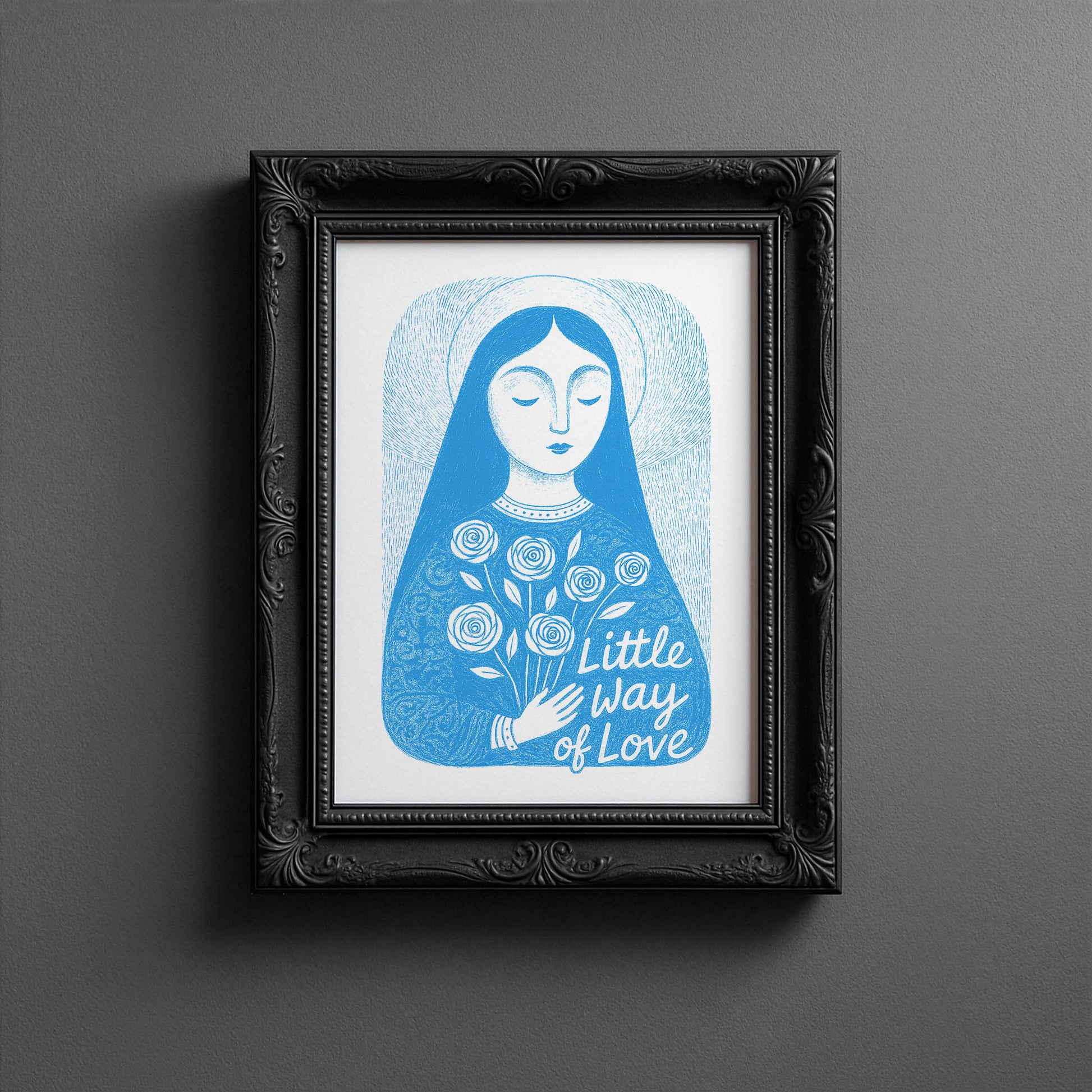 St Therese of Lisieux Art Print - Deep Blue interior mockup 10 - p_5_ter_0002_Layer 8