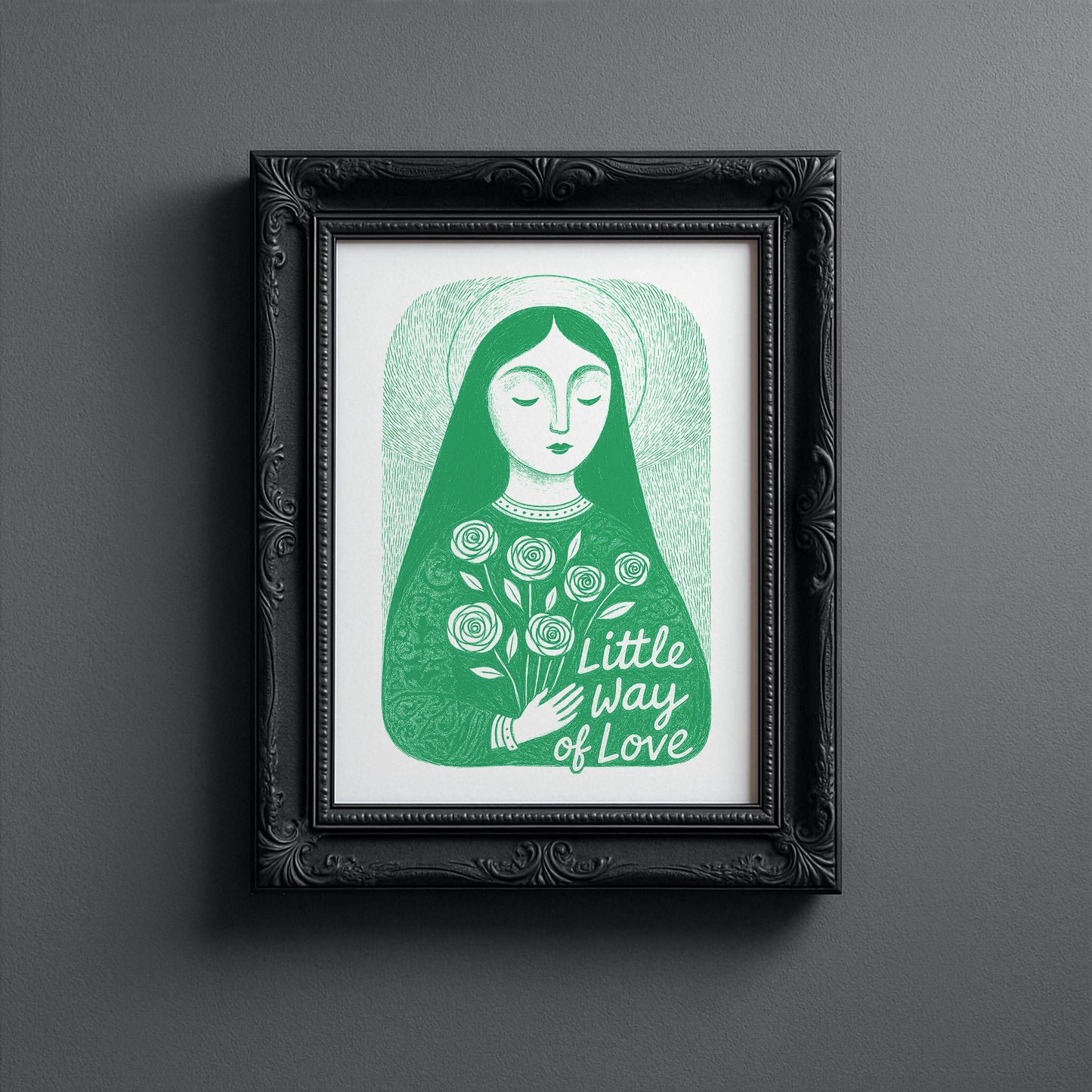 St Therese of Lisieux Art Print - Green interior mockup 10 - p_5_ter_0004_Layer 6