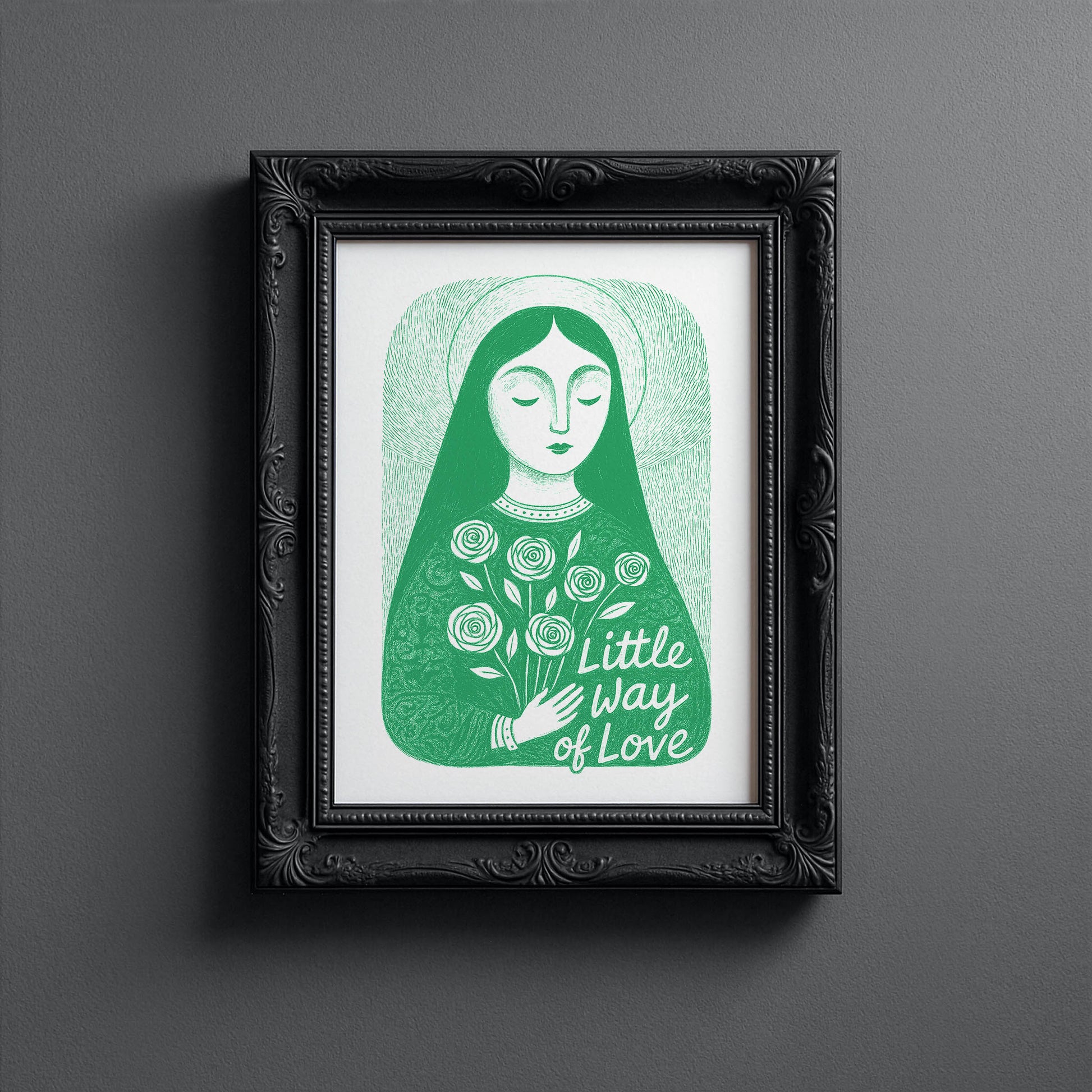 St Therese of Lisieux Art Print - Green interior mockup 10 - p_5_ter_0004_Layer 6