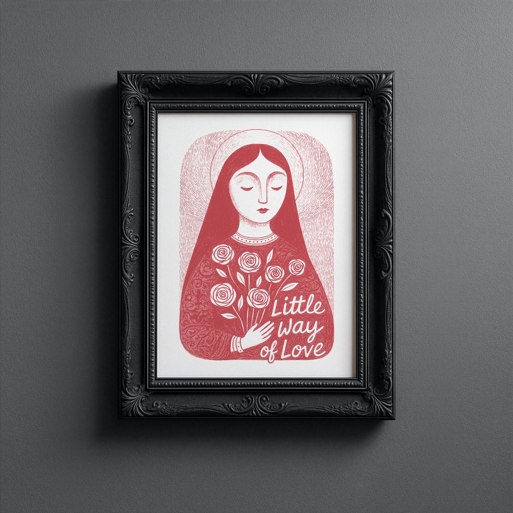 St Therese of Lisieux Art Print - Red interior mockup 11 - p_5_ter_0007_Layer 3