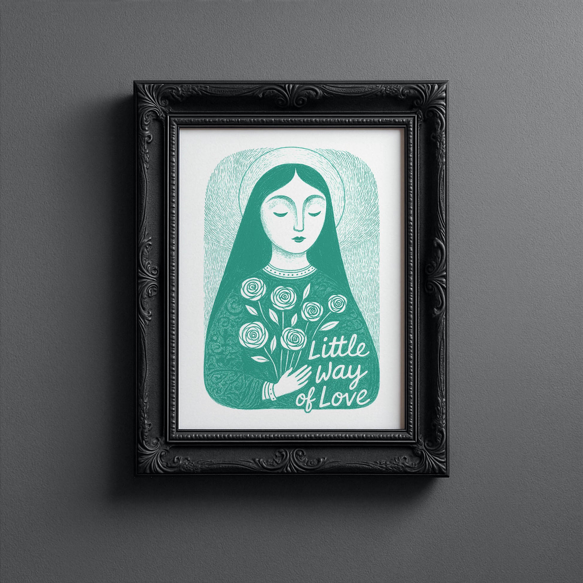 St Therese of Lisieux Art Print - Teal interior mockup 10 - p_5_ter_0008_Layer 2