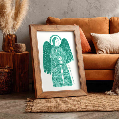 St Michael the Archangel Art Print - Teal interior mockup 11 - p_6_am_0001_Layer 2