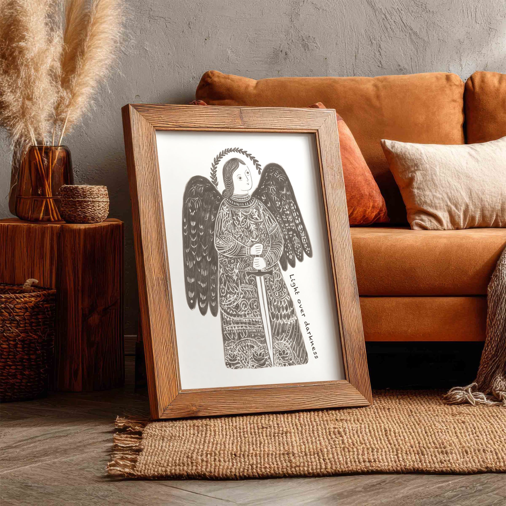 St Michael the Archangel Art Print - Brown interior mockup 10 - p_6_am_0002_Layer 1