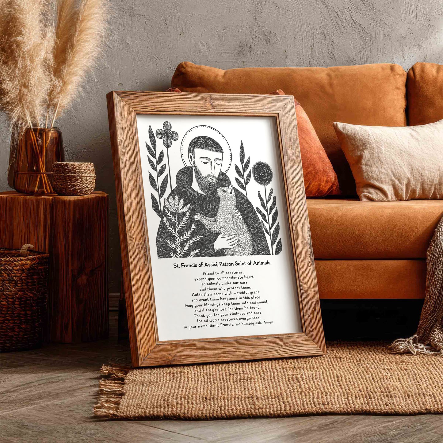 St Francis with Cat Art Print - Black interior mockup 12 - p_6_franc_cat_0000_Layer 3