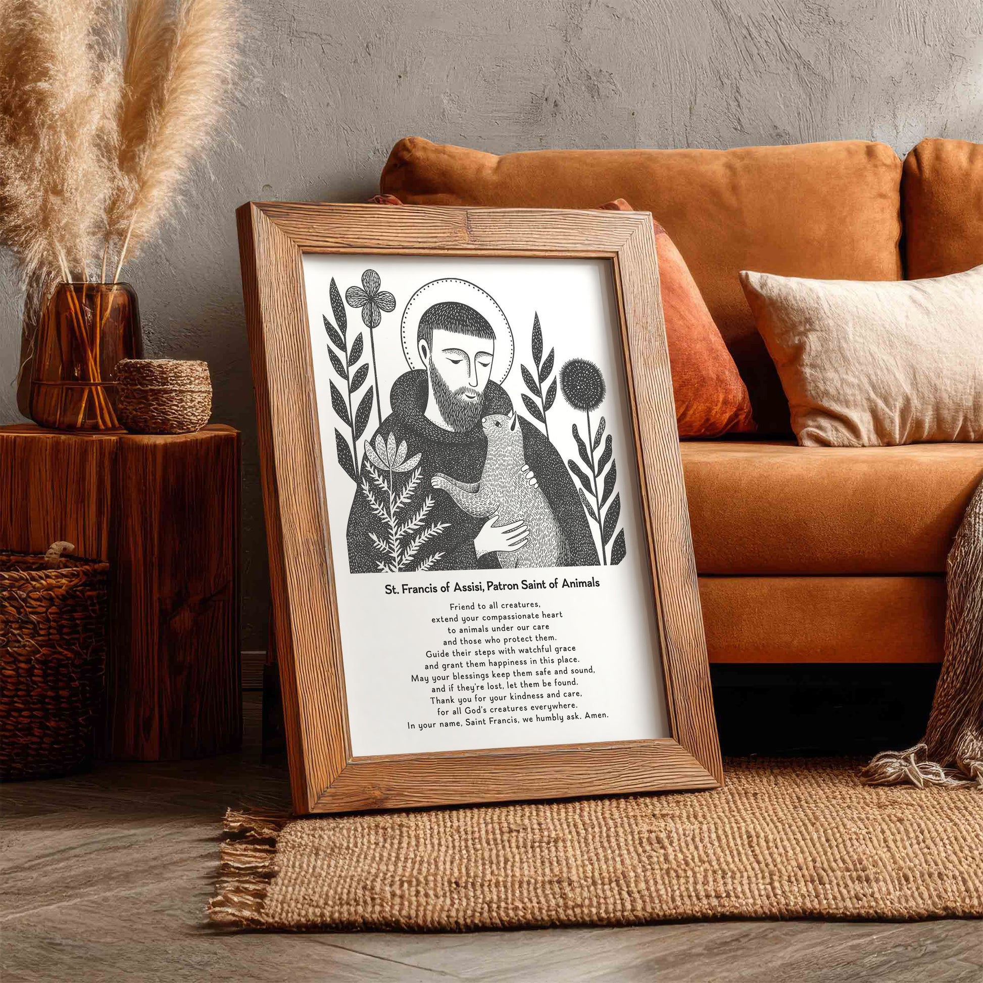 St Francis with Cat Art Print - Black interior mockup 12 - p_6_franc_cat_0000_Layer 3
