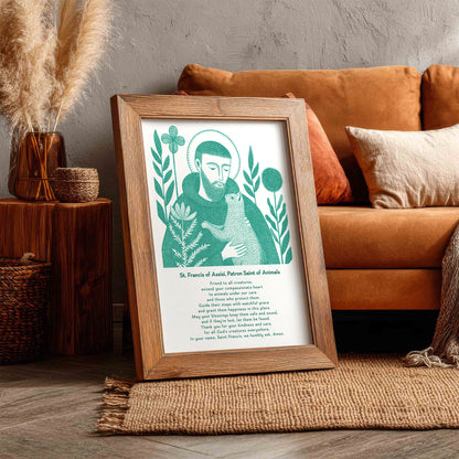 St Francis with Cat Art Print - Teal interior mockup 15 - p_6_franc_cat_0002_Layer 1