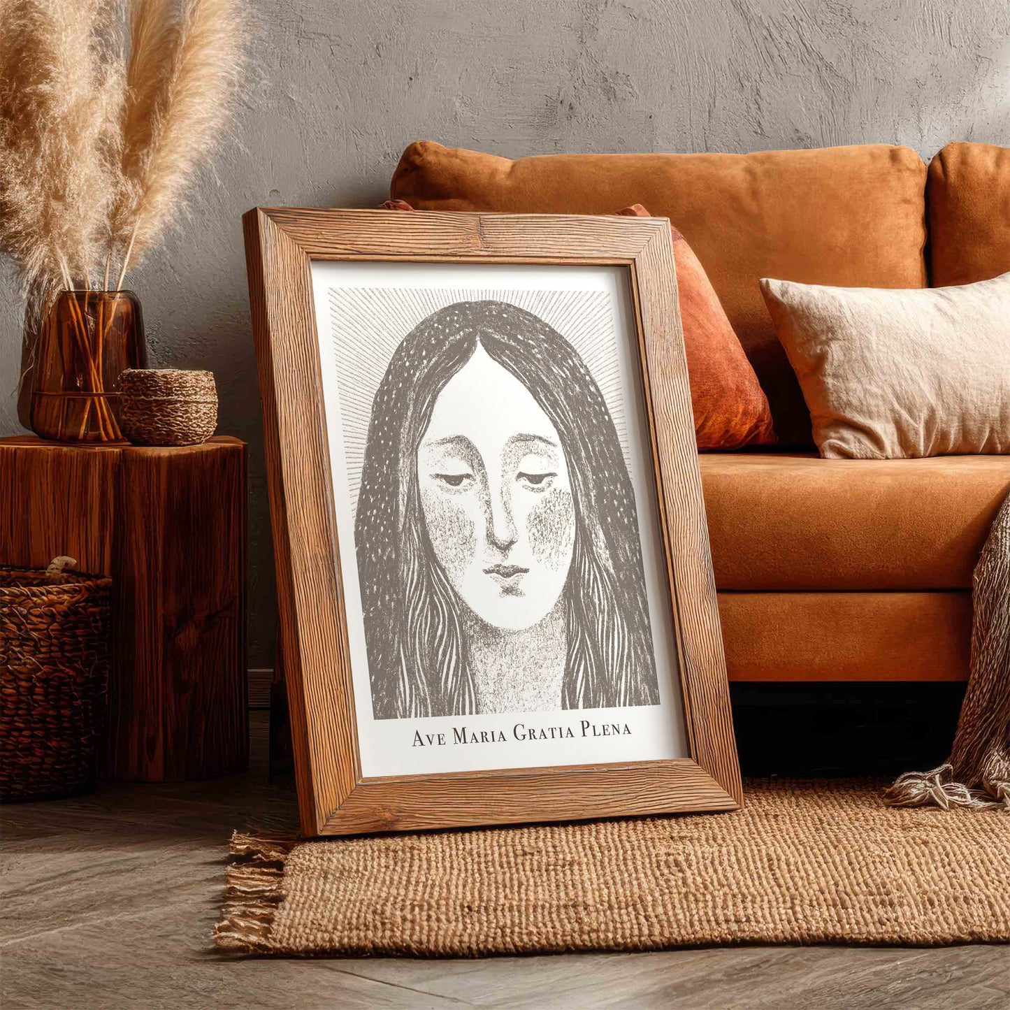 Virgin Mary Art Print - Brown interior mockup 10 - p_6_maria_0001_Layer 2