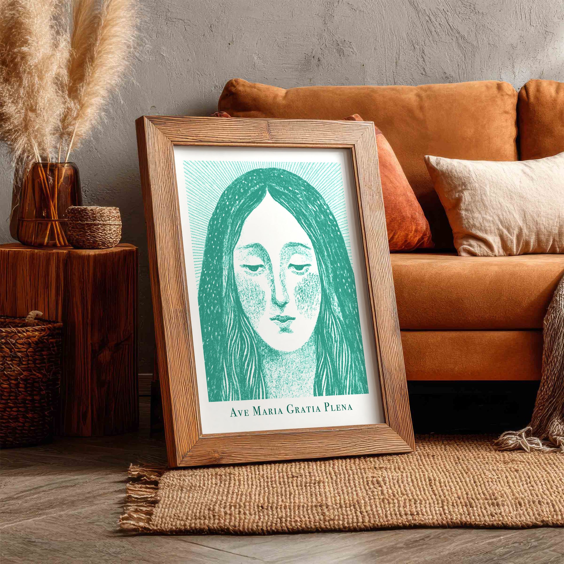 Virgin Mary Art Print - Teal interior mockup 11 - p_6_maria_0002_Layer 1