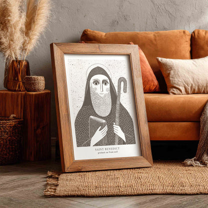St Benedict Art Print - Brown interior mockup 05 - p_6_rustic_0000_Layer 1