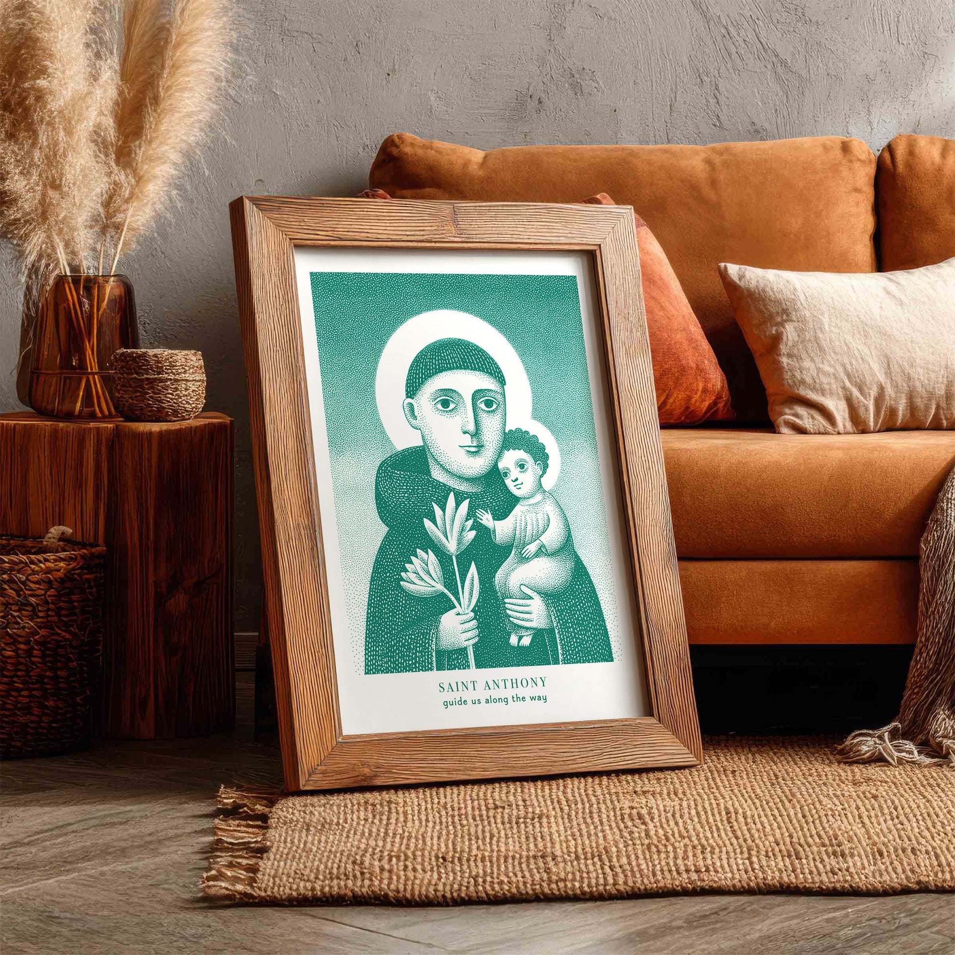 St Anthony Art Print - Teal interior mockup 07 - p_6_rustic_0005_Layer 6