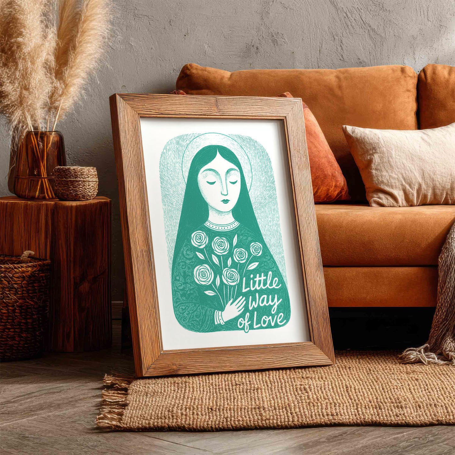 St Therese of Lisieux Art Print - Teal interior mockup 11 - p_6_ter_0001_Layer 2