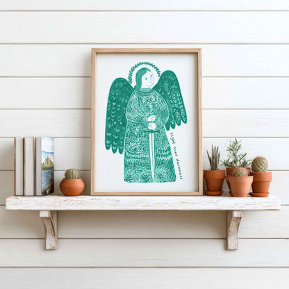 St Michael the Archangel Art Print - Teal interior mockup 12 - p_7_am_0003_Layer 2
