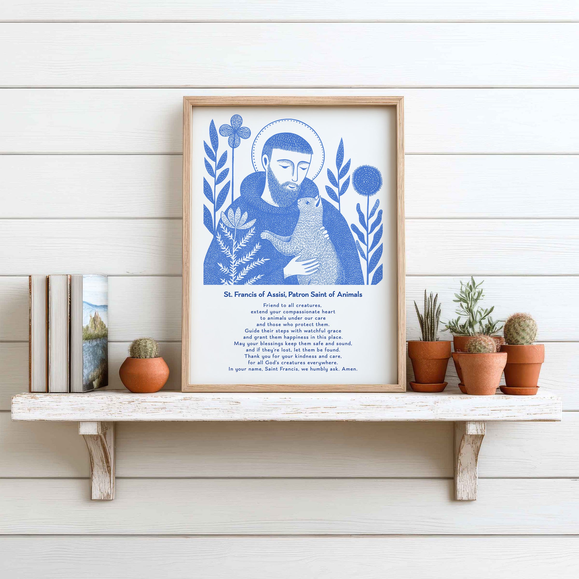 St Francis with Cat Art Print - Blue interior mockup 13 - p_7_franc_cat_0000_Layer 5