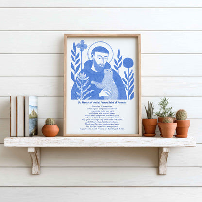 St Francis with Cat Art Print - Blue interior mockup 13 - p_7_franc_cat_0000_Layer 5