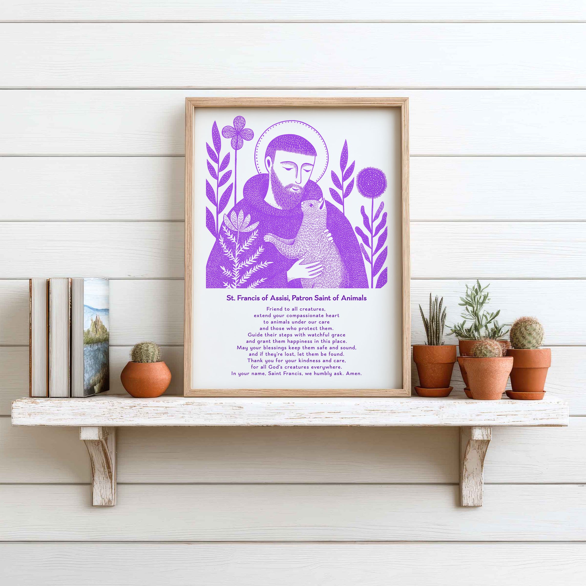 St Francis with Cat Art Print - Purple interior mockup 14 - p_7_franc_cat_0001_Layer 4