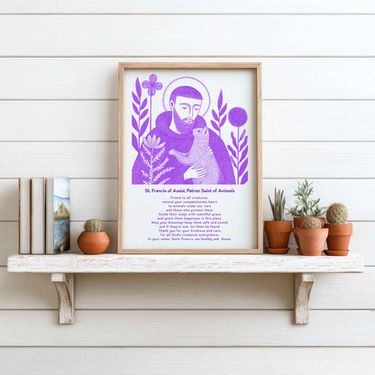 St Francis with Cat Art Print - Purple interior mockup 14 - p_7_franc_cat_0001_Layer 4