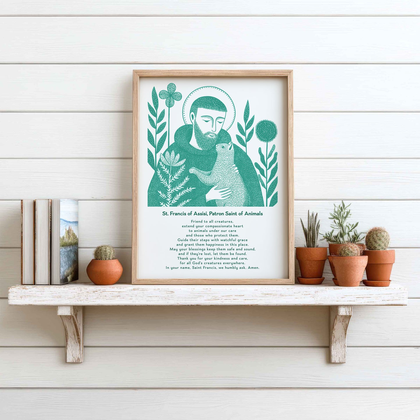 St Francis with Cat Art Print - Teal interior mockup 16 - p_7_franc_cat_0003_Layer 2