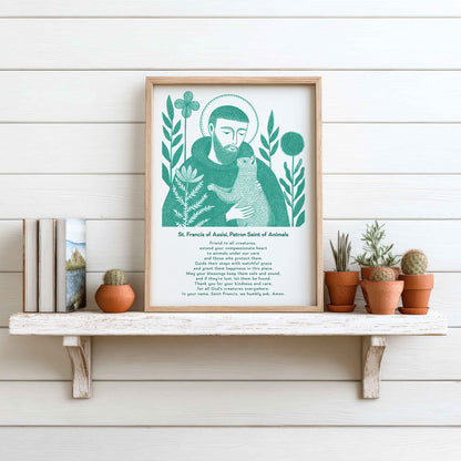 St Francis with Cat Art Print - Teal interior mockup 16 - p_7_franc_cat_0003_Layer 2