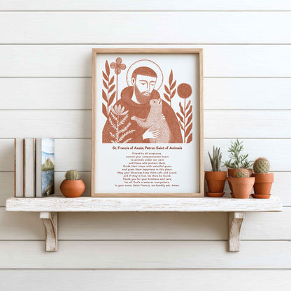 St Francis with Cat Art Print - Terracotta interior mockup 12 - p_7_franc_cat_0004_Layer 1