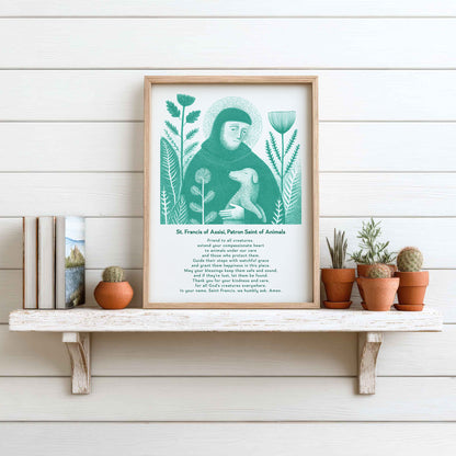 St Francis with Dog Art Print - Teal interior mockup 14 - p_7_franc_dog_0003_Layer 2