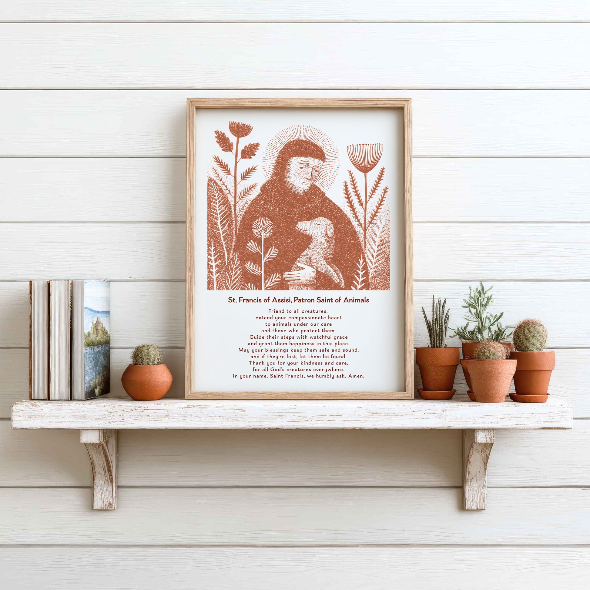 St Francis with Dog Art Print - Terracotta interior mockup 10 - p_7_franc_dog_0004_Layer 1