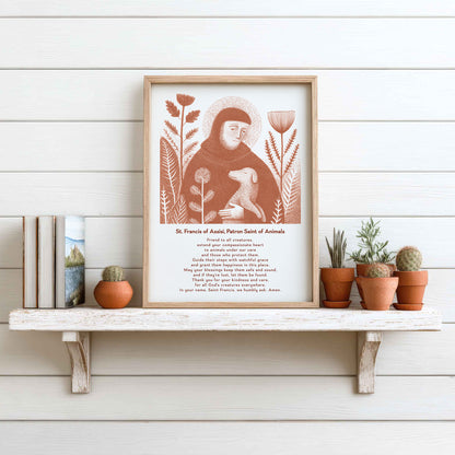 St Francis with Dog Art Print - Terracotta interior mockup 10 - p_7_franc_dog_0004_Layer 1