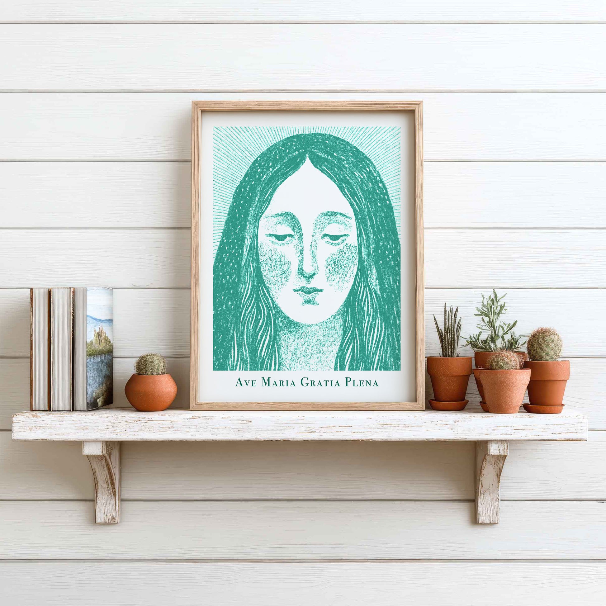 Virgin Mary Art Print - Teal interior mockup 12 - p_7_maria_0003_Layer 2