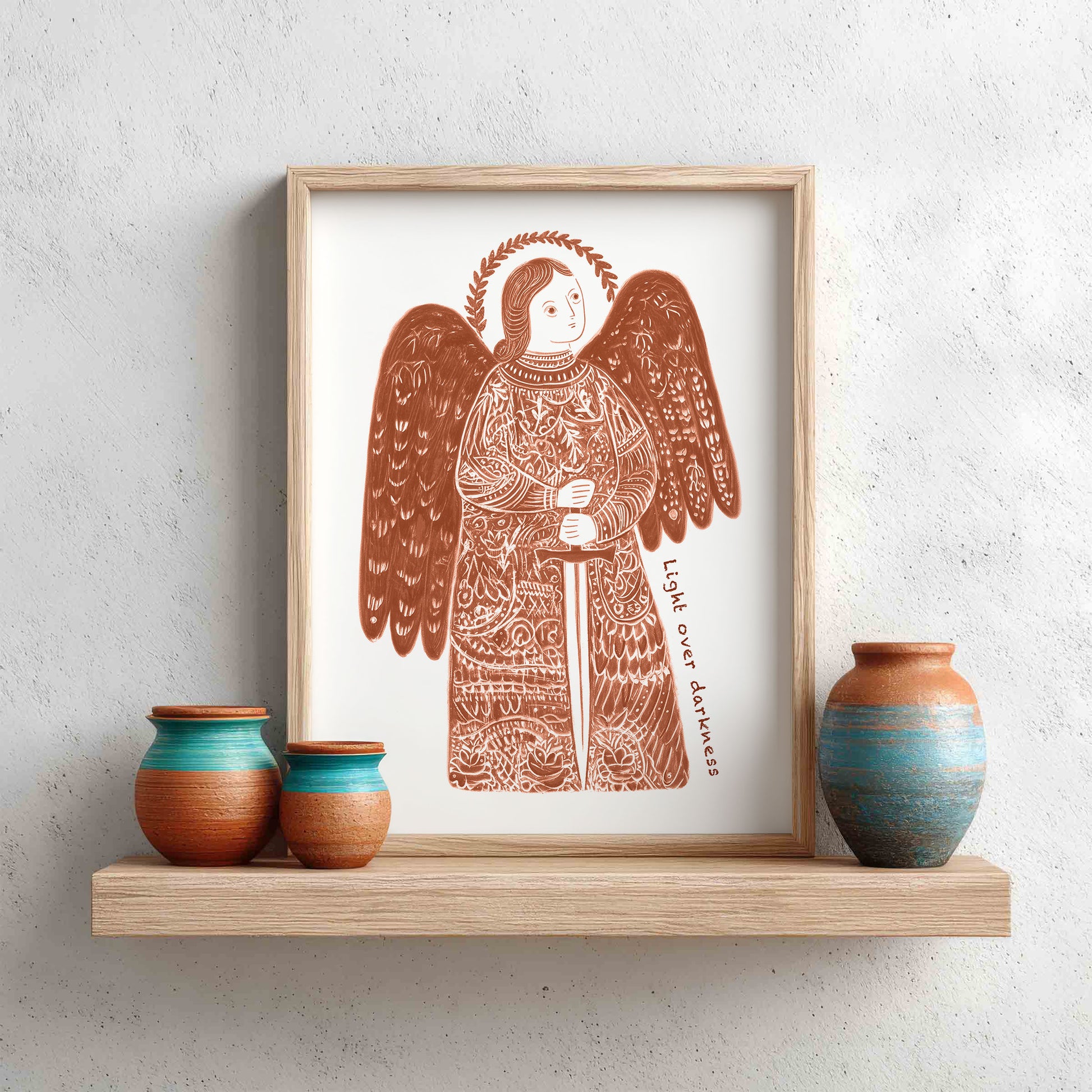 St Michael the Archangel Art Print - Terracotta interior mockup 10 - p_8_am_0001_Layer 3
