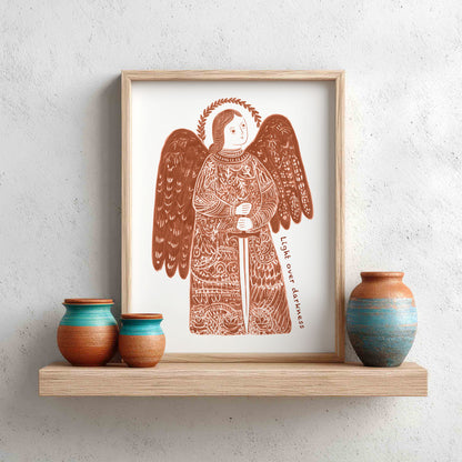 St Michael the Archangel Art Print - Terracotta interior mockup 10 - p_8_am_0001_Layer 3