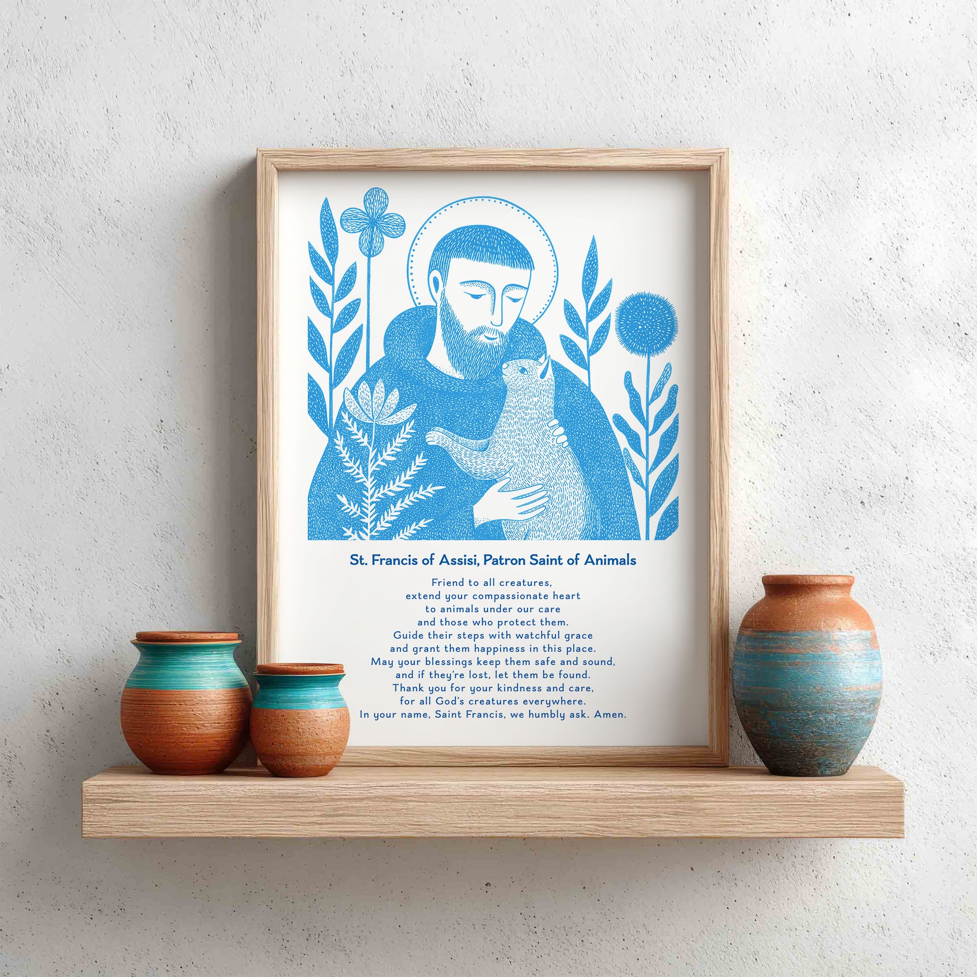 St Francis with Cat Art Print - Deep Blue interior mockup 15 - p_8_franc_cat_0000_Layer 4