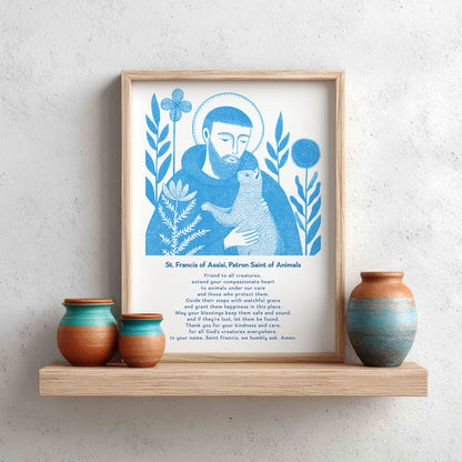 St Francis with Cat Art Print - Deep Blue interior mockup 15 - p_8_franc_cat_0000_Layer 4