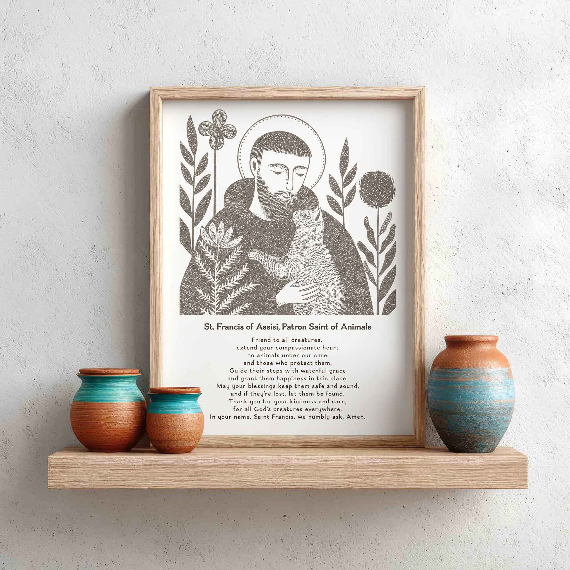 St Francis with Cat Art Print - Brown interior mockup 13 - p_8_franc_cat_0001_Layer 3