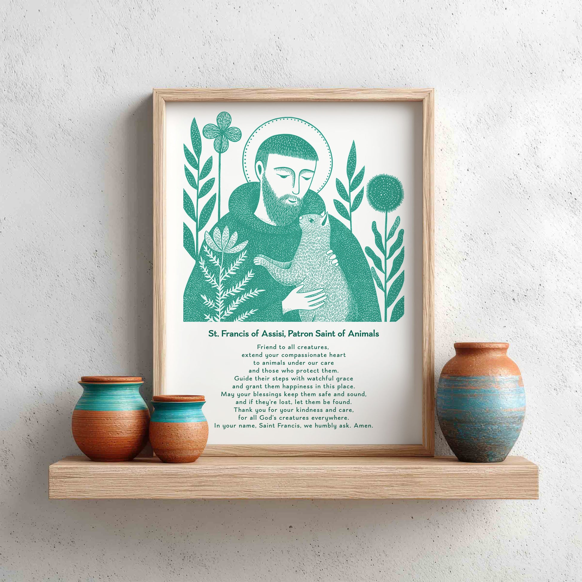St Francis with Cat Art Print - Teal interior mockup 17 - p_8_franc_cat_0002_Layer 2