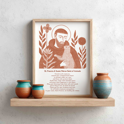 St Francis with Cat Art Print - Terracotta interior mockup 13 - p_8_franc_cat_0003_Layer 1