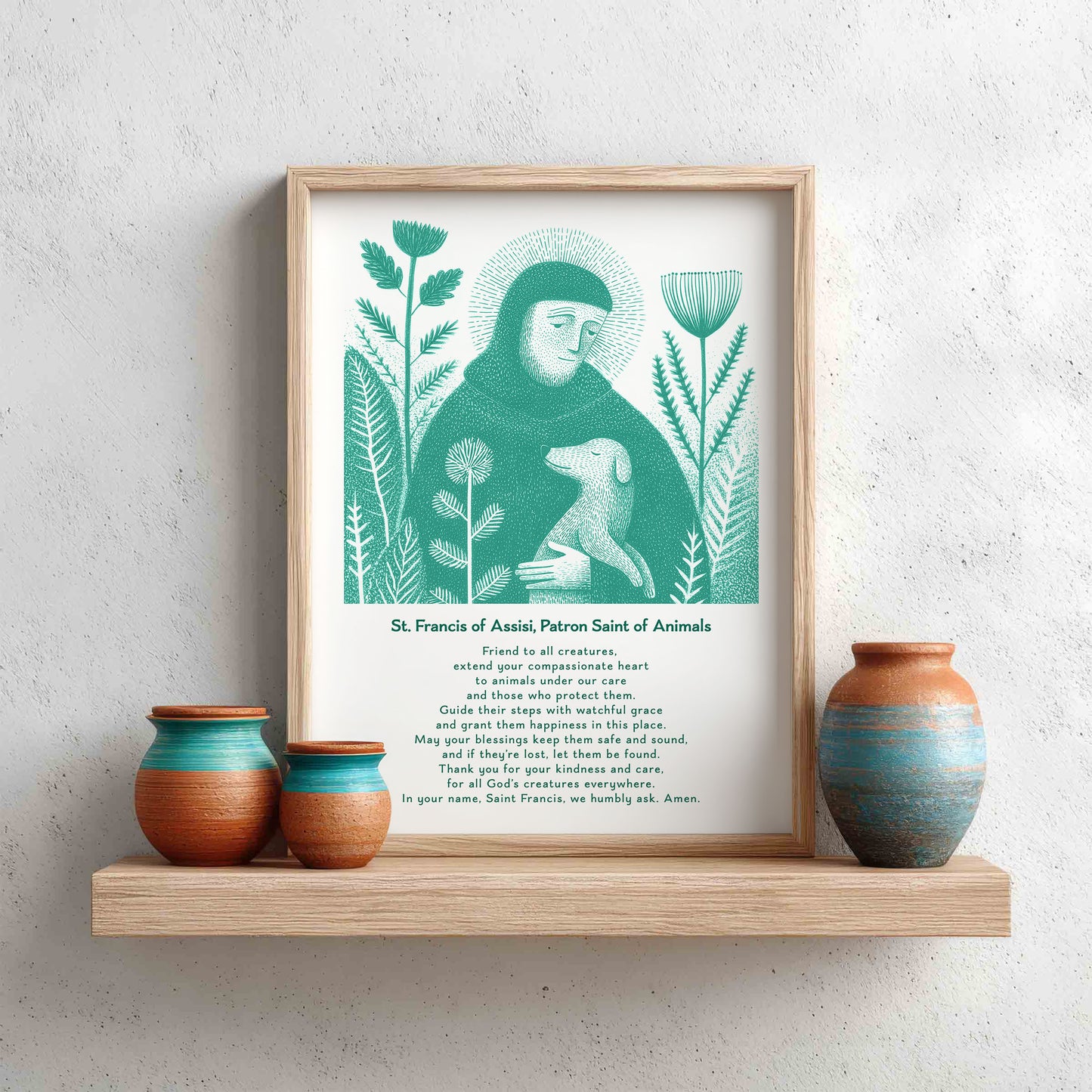 St Francis with Dog Art Print - Teal interior mockup 15 - p_8_franc_dog_0000_Layer 4
