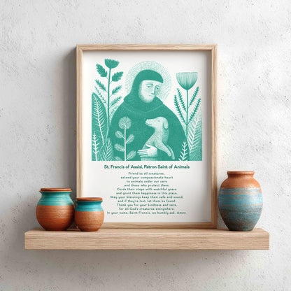 St Francis with Dog Art Print - Teal interior mockup 15 - p_8_franc_dog_0000_Layer 4
