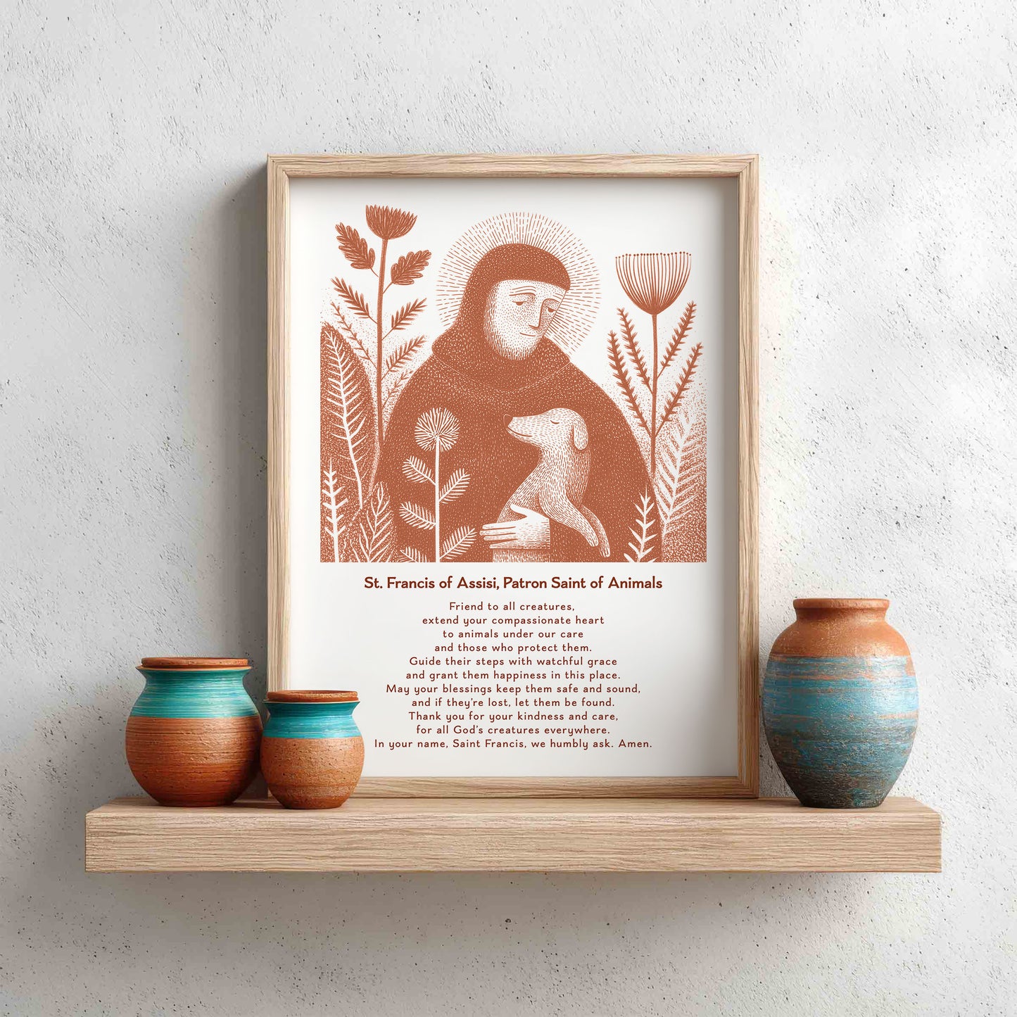St Francis with Dog Art Print - Terracotta interior mockup 11 - p_8_franc_dog_0001_Layer 3