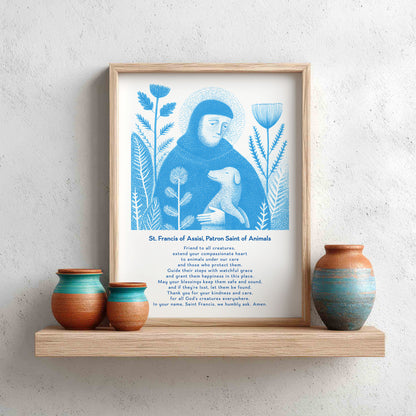 St Francis with Dog Art Print - Deep Blue interior mockup 15 - p_8_franc_dog_0002_Layer 2