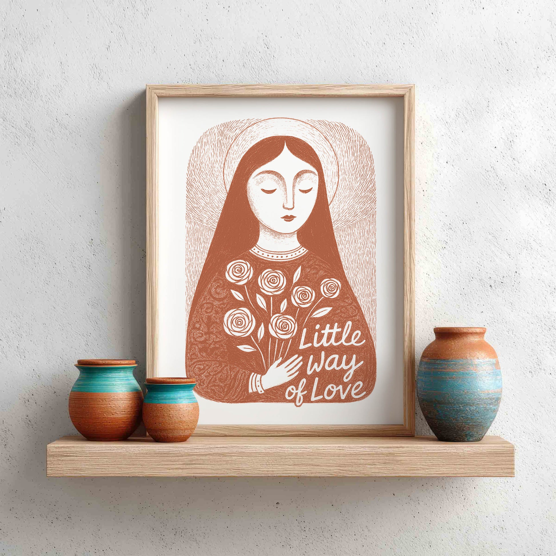 St Therese of Lisieux Art Print - Terracotta interior mockup 10 - p_8_ter_0000_Layer 4
