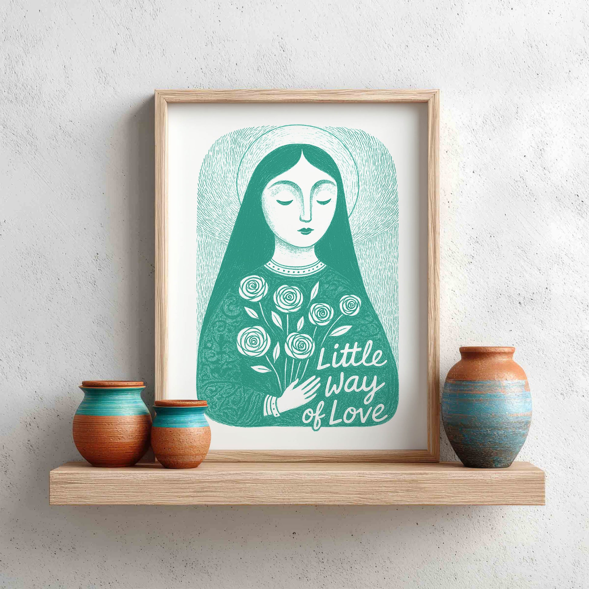 St Therese of Lisieux Art Print - Teal interior mockup 13 - p_8_ter_0002_Layer 2