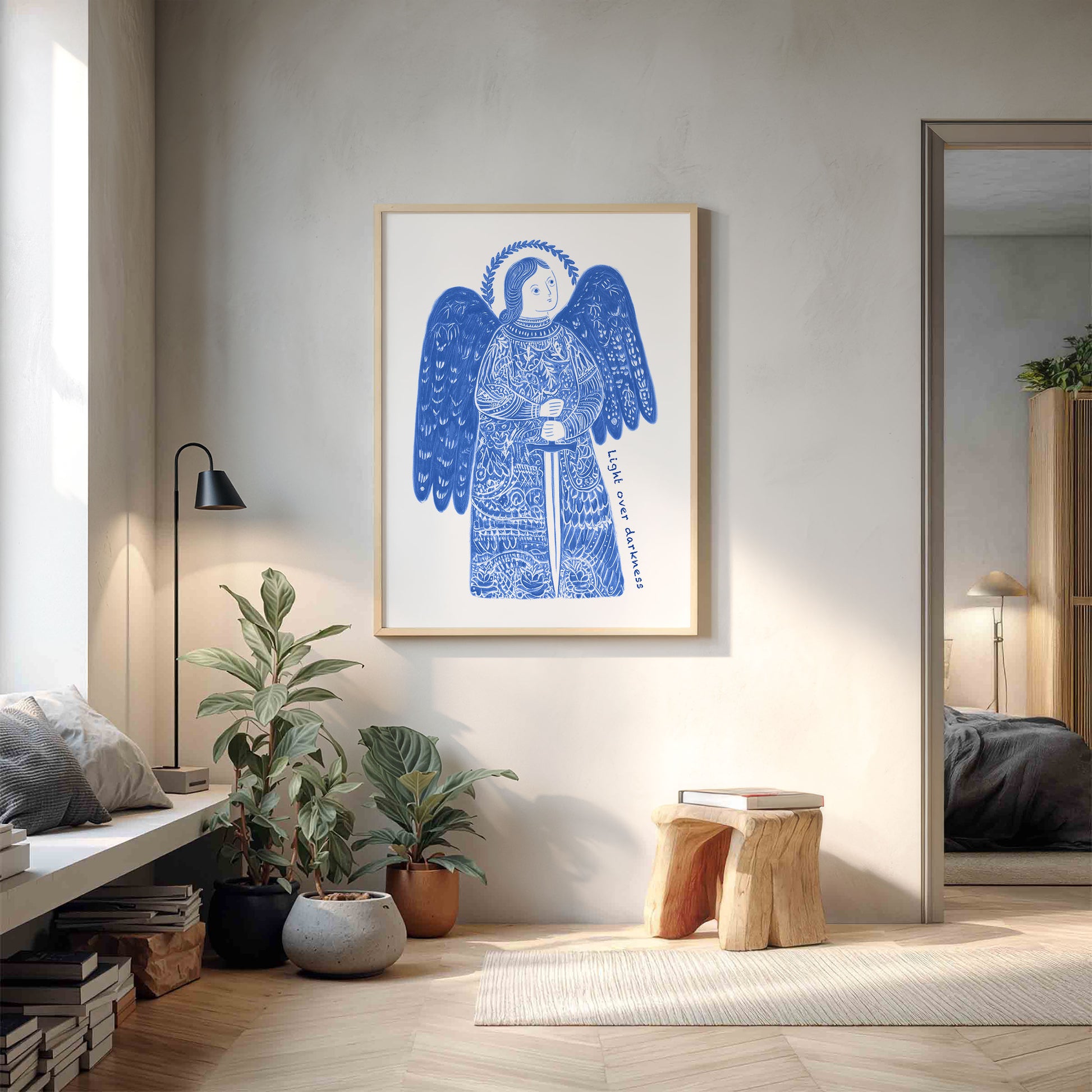 St Michael the Archangel Art Print - Blue interior mockup 12 - p_9_am_0001_Layer 9