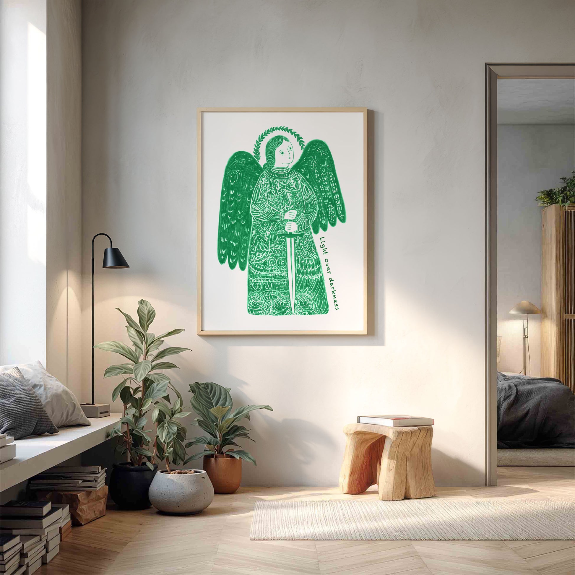 St Michael the Archangel Art Print - Green interior mockup 11 - p_9_am_0004_Layer 5