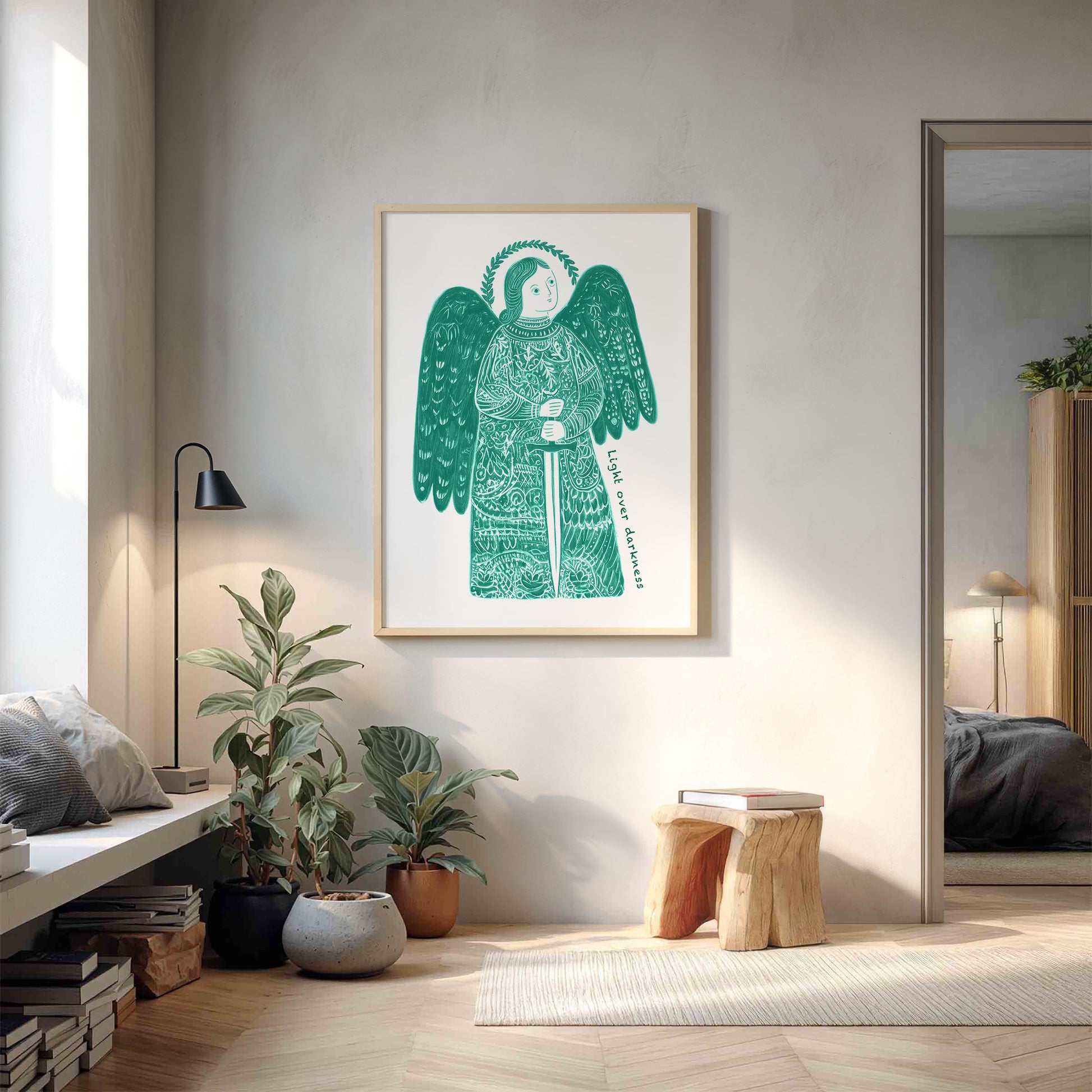 St Michael the Archangel Art Print - Teal interior mockup 14 - p_9_am_0007_Layer 2