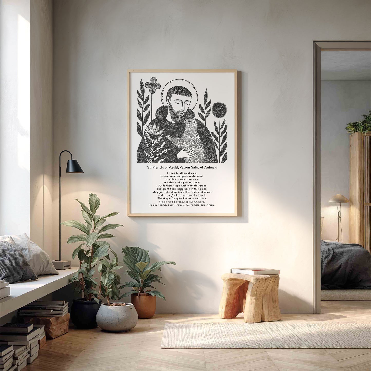 St Francis with Cat Art Print - Black interior mockup 13 - p_9_franc_cat_0000_Layer 9